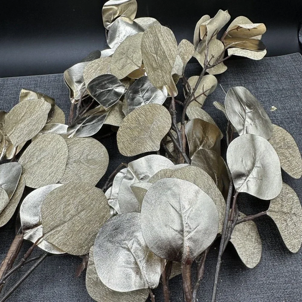 Gold Glitter Christmas Tree Picks Leafs Long Stems Floral Lot of 4 Crafts Decor